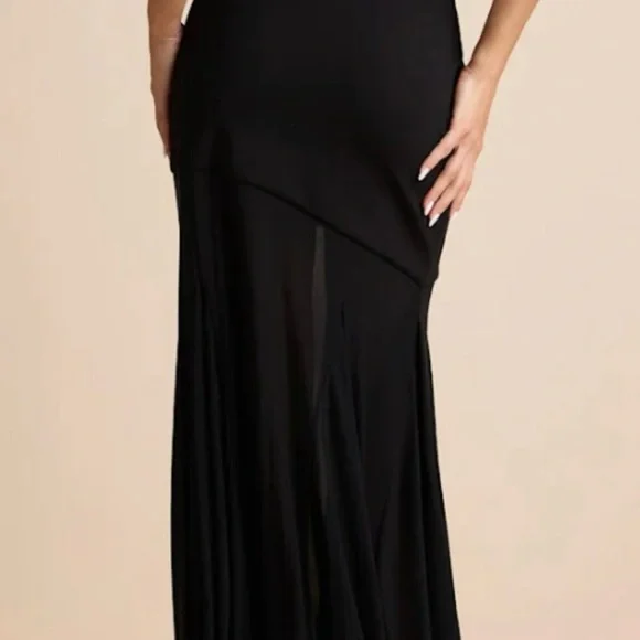 NWT - Lulus Compelling Elaris Mixed Media Black Strapless A-Line Maxi Dress - Picture 5 of 9
